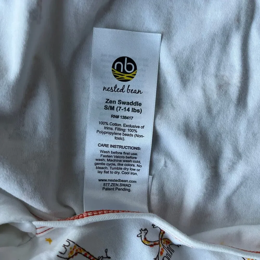 Nested Bean Premier Zen Swaddle - White with Orange Giraffe Print S/M Unisex